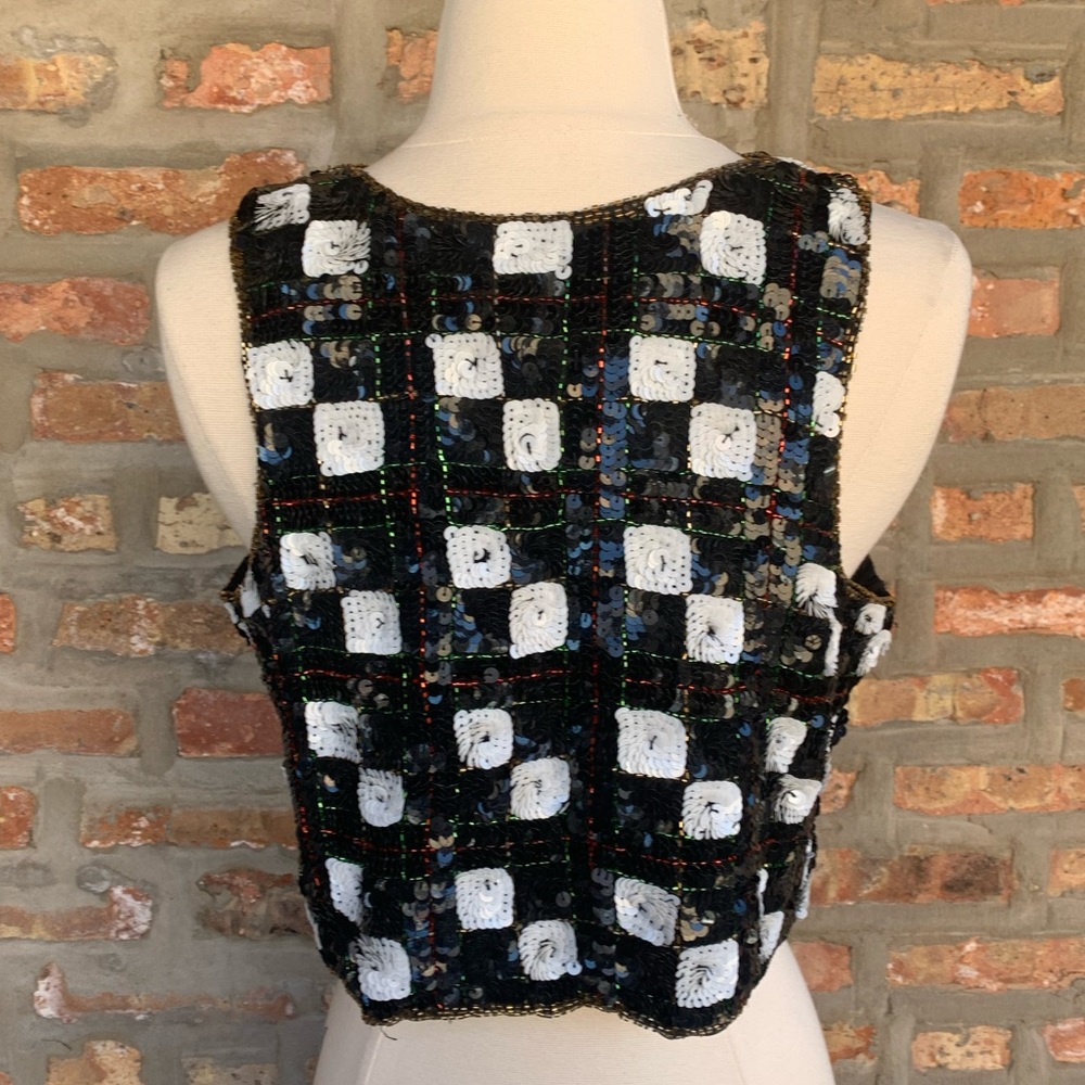 VINTAGE Two Piece Black Sequin Skirt & Top L XL - Picture 3 of 6
